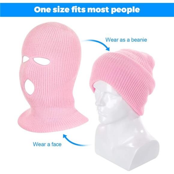 2 Pieces 3-Hole Full Face Mask Cover Ski Mask Winter Balaclava Cap Knitted Face - Picture 3 of 12